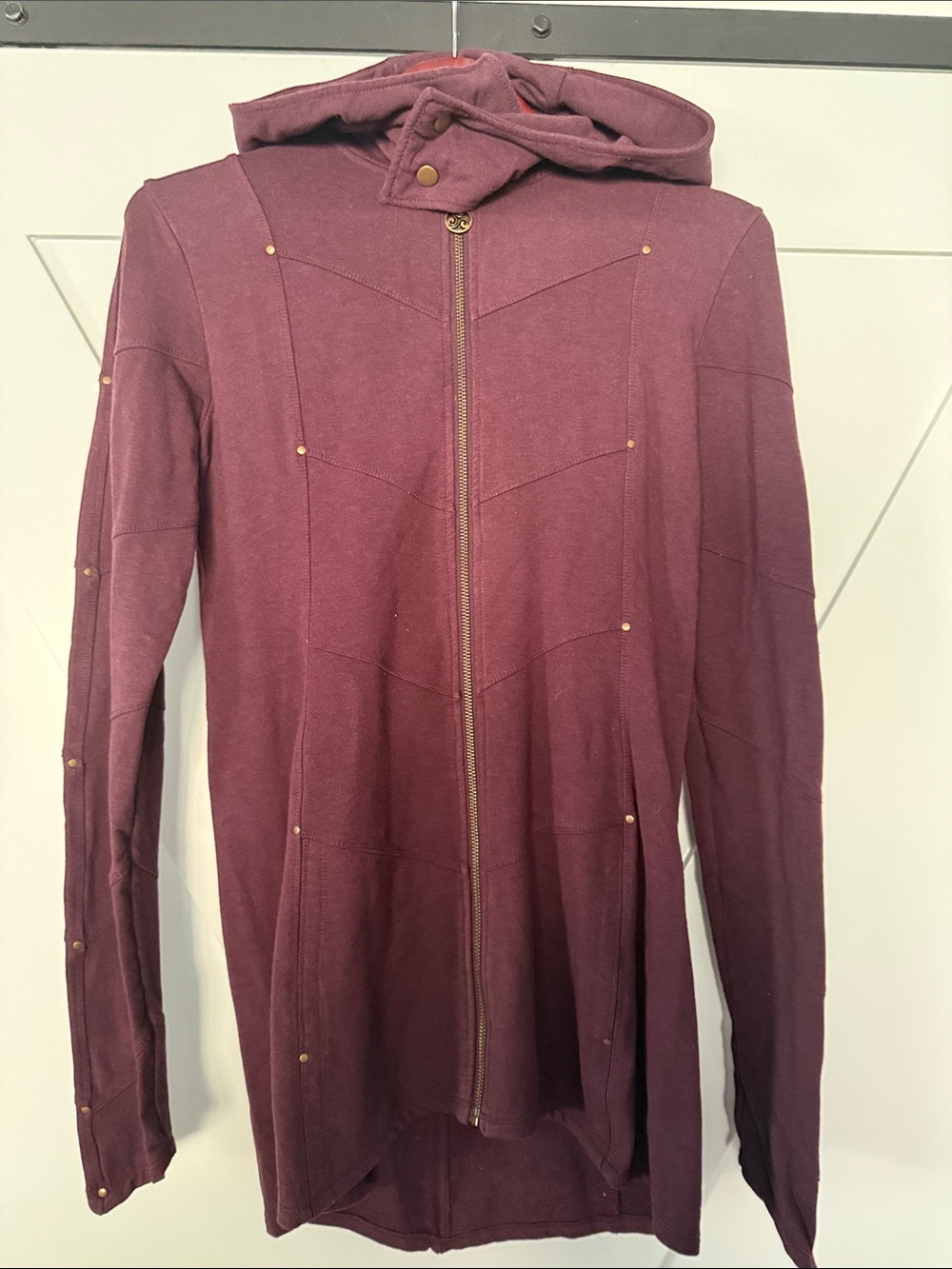 Long Hooded Zip Cardigan in Plum